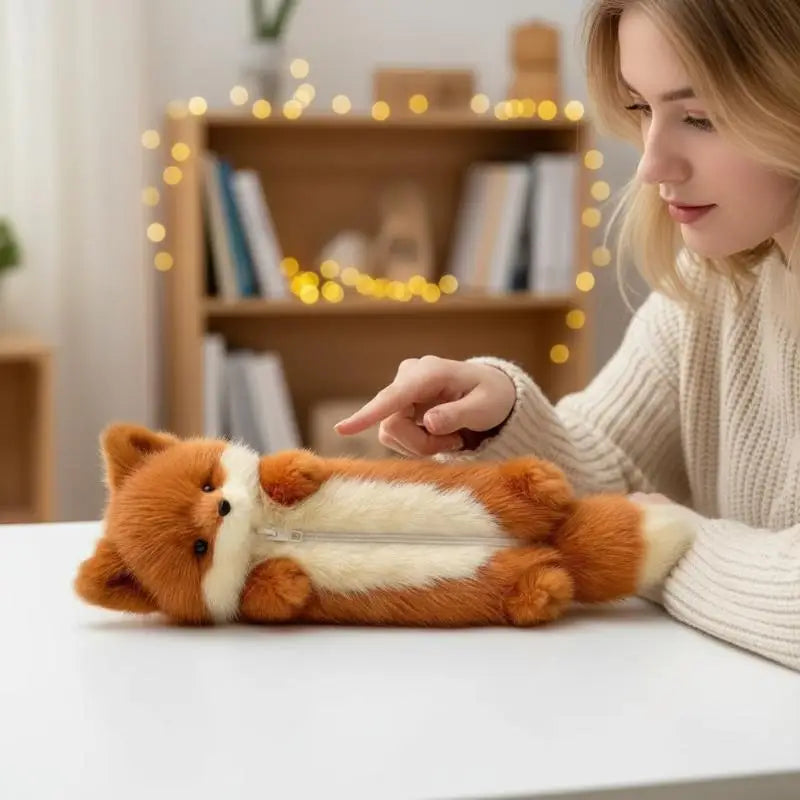 Cartoon Animal Plush Pencil Pouch – Cute Student Stationery Case Plush Pencil Pouch Qme