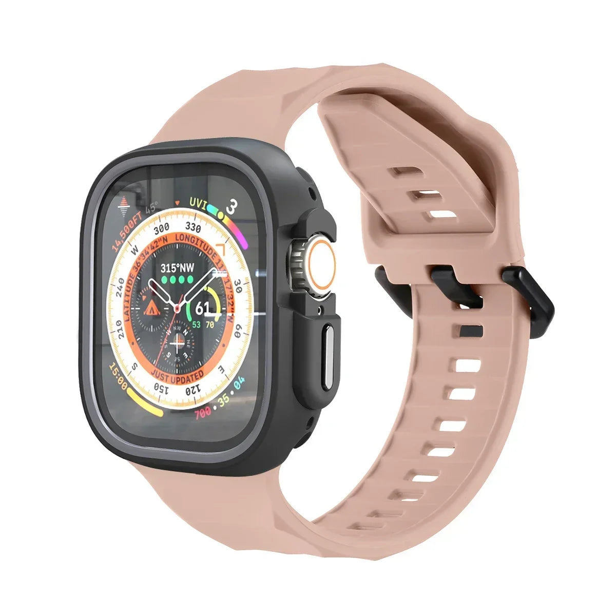 Silicone Sport Band & Case for Apple Watch Ultra 2/9/8/7/SE Watch Band & Case Qme Gray Pink 44mm Series SE 456