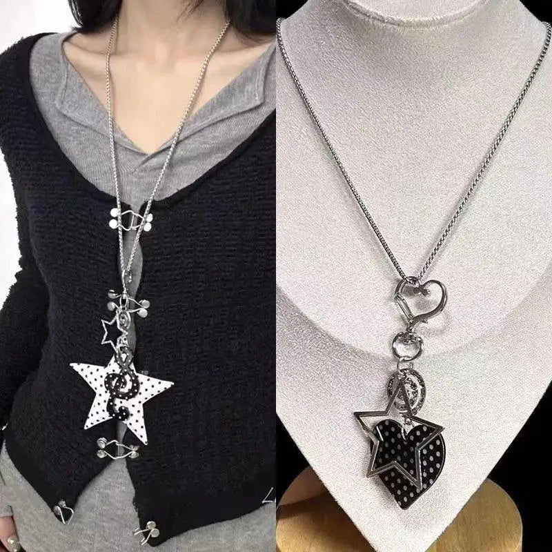 Y2K Polka Dot Star Treble Clef Charm Necklace | Shell Pendant Charm Necklace Qme