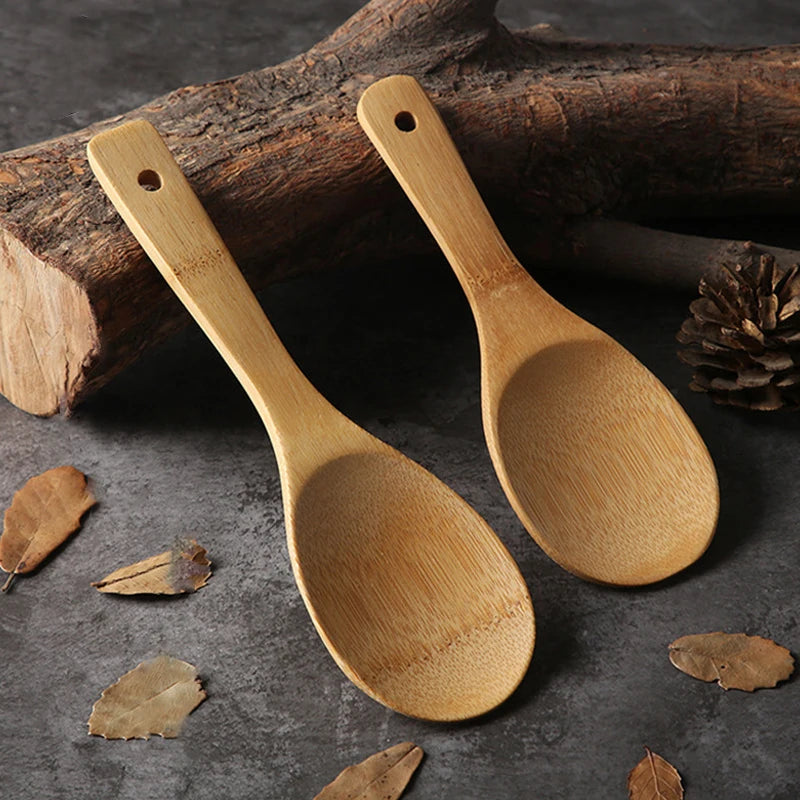Wooden Rice Paddle Spoon – Natural Acacia & Bamboo Serving Scoop Wooden Serving Spoon Qst