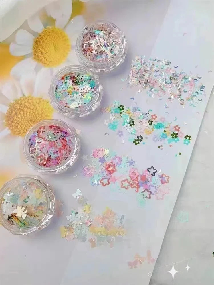 Fluorescent Nail Sequins – Moon Star Flower Heart Nail Art Nail Art Sequins Qme