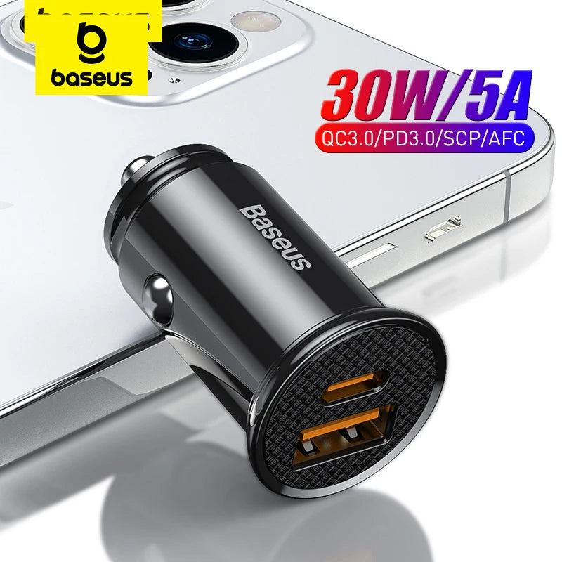 Baseus 30W Car Charger QC 4.0 PD USB-C Fast Charging Car Charger Qst