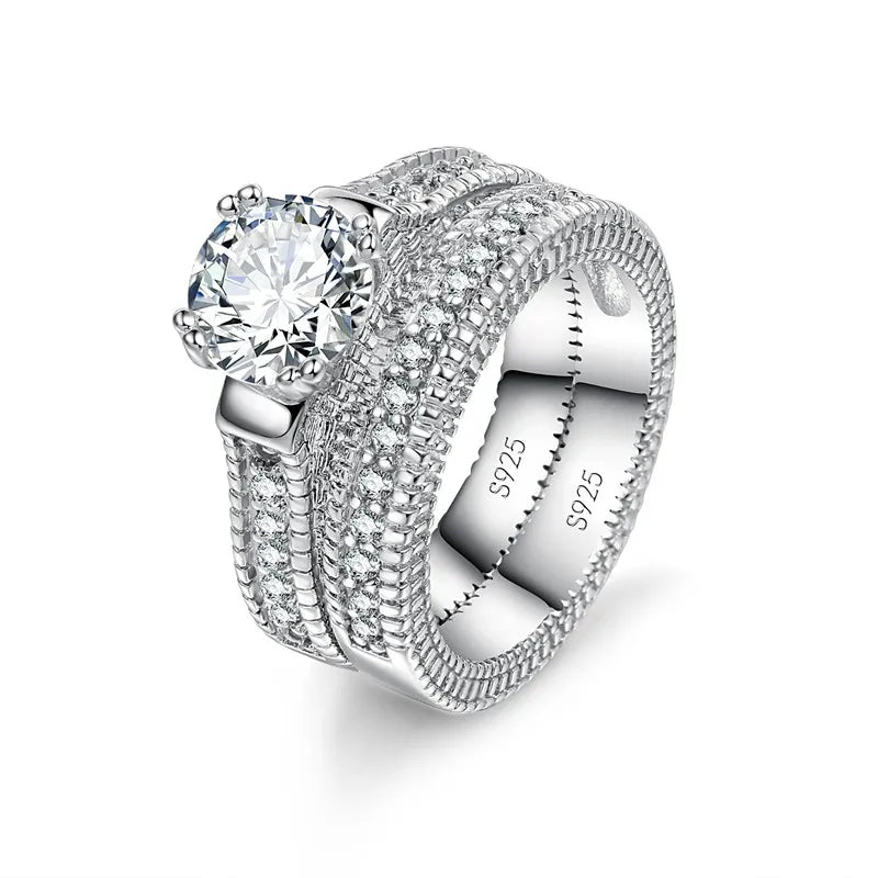 925 Sterling Silver Couple Rings – Cubic Zirconia Engagement Set Couple Ring Set Qme 7