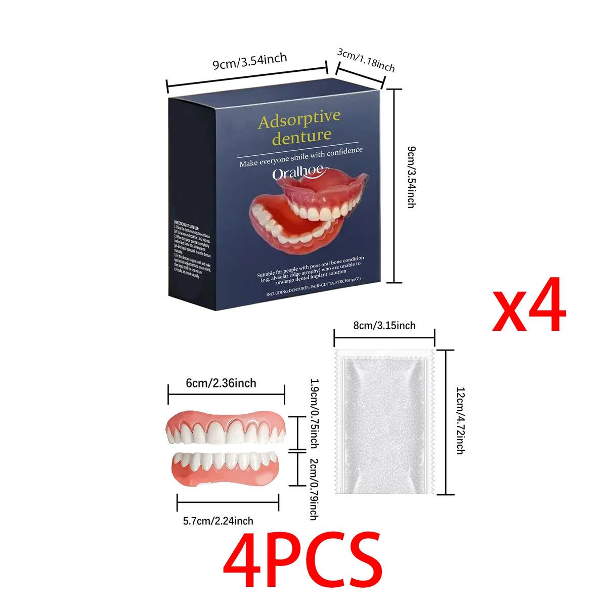 Temporary Cosmetic Dentures Full Set – Moldable Resin Kit Cosmetic Dentures Qst 4PCS