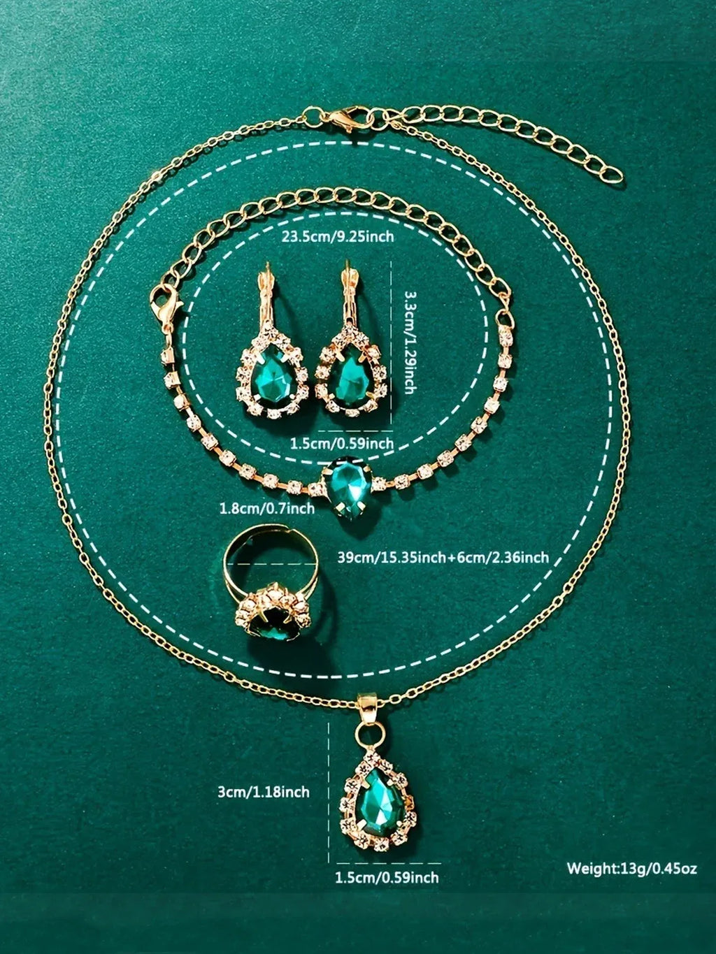 Luxury Emerald Crystal 5-Piece Jewelry Set | Qme Crystal Jewelry Set Qme
