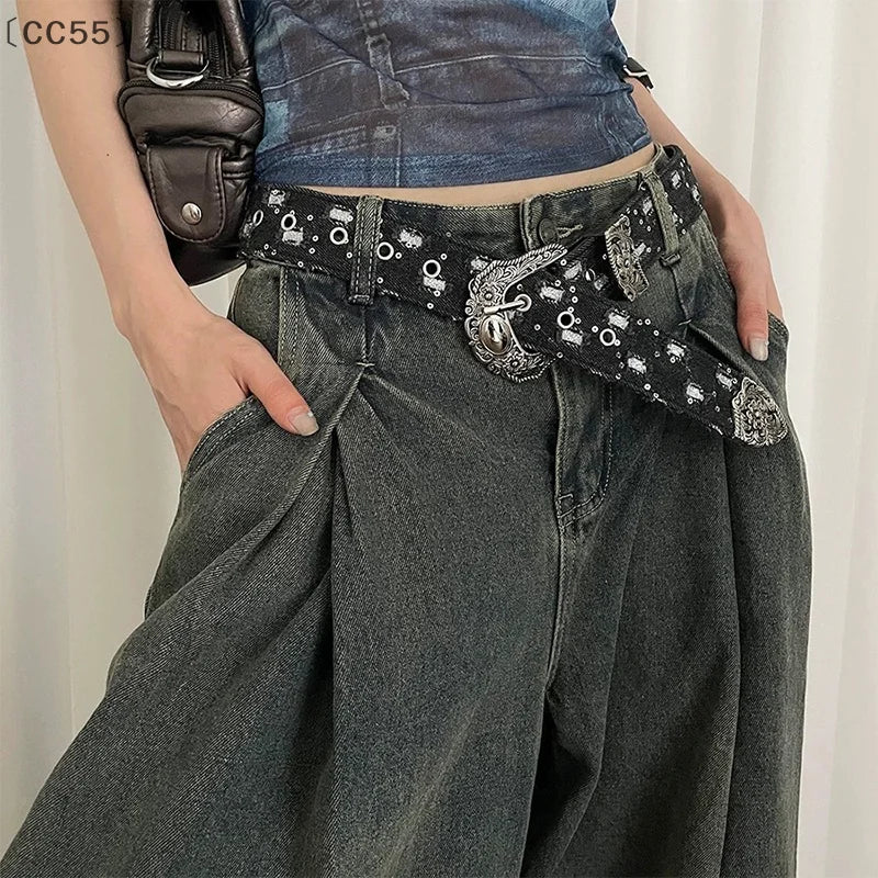 Retro Y2K Women's Denim Belt – Vintage Punk Style, 105cm Women's Fashion Belt Qst