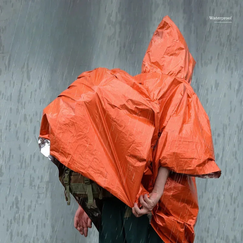 Emergency Poncho Waterproof Mylar Survival Blanket Raincoat Emergency Survival Poncho Qme