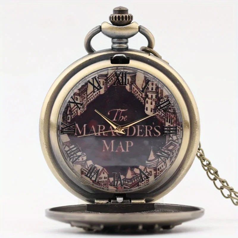 Vintage Castle Embossed Pocket Watch with Bronze Chain Pocket Watch Qme