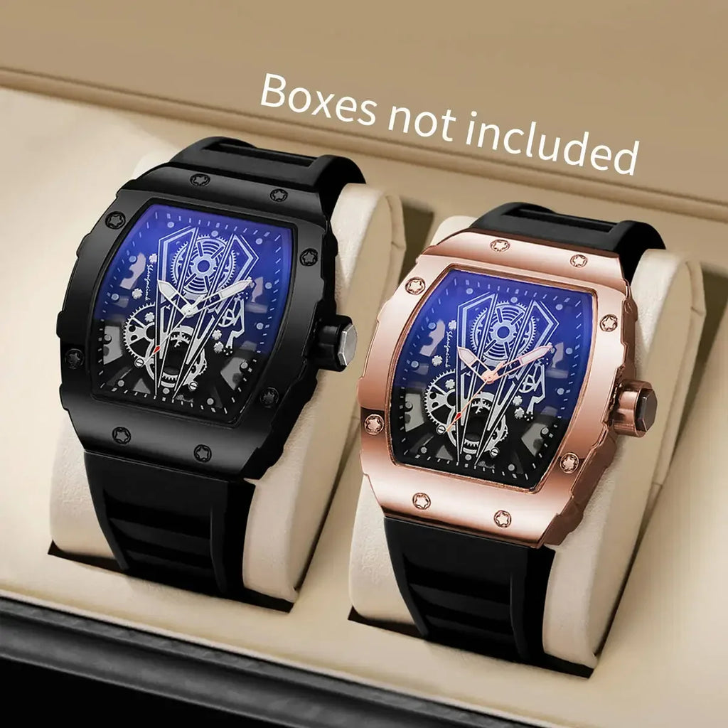 Men's Wine Barrel Skeleton Quartz Watch | Silicone Strap Men's Quartz Watch Qme