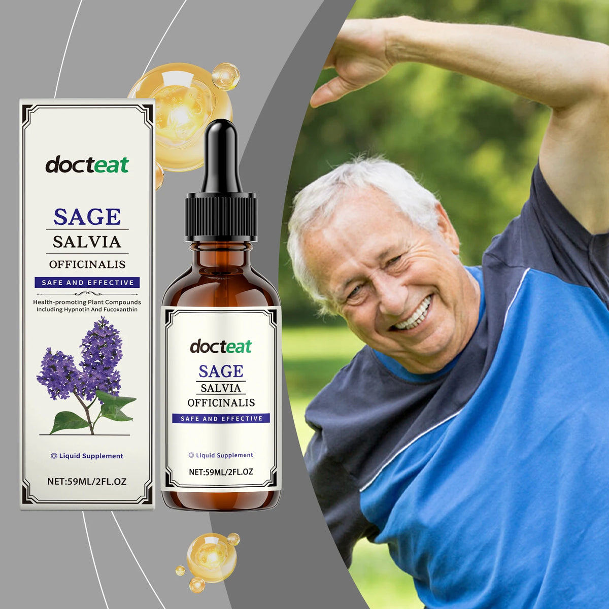 Docteat Sage Extract Drops + Vitamin B1 | 59ml Herbal Supplement Herbal Liquid Supplement Qst