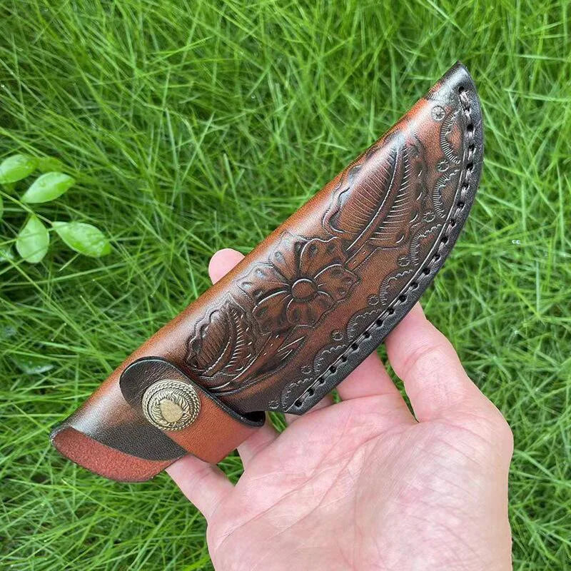 Embossed Cowhide Leather Knife Sheath with Belt Buckle Leather Knife Sheath Qst Default Title