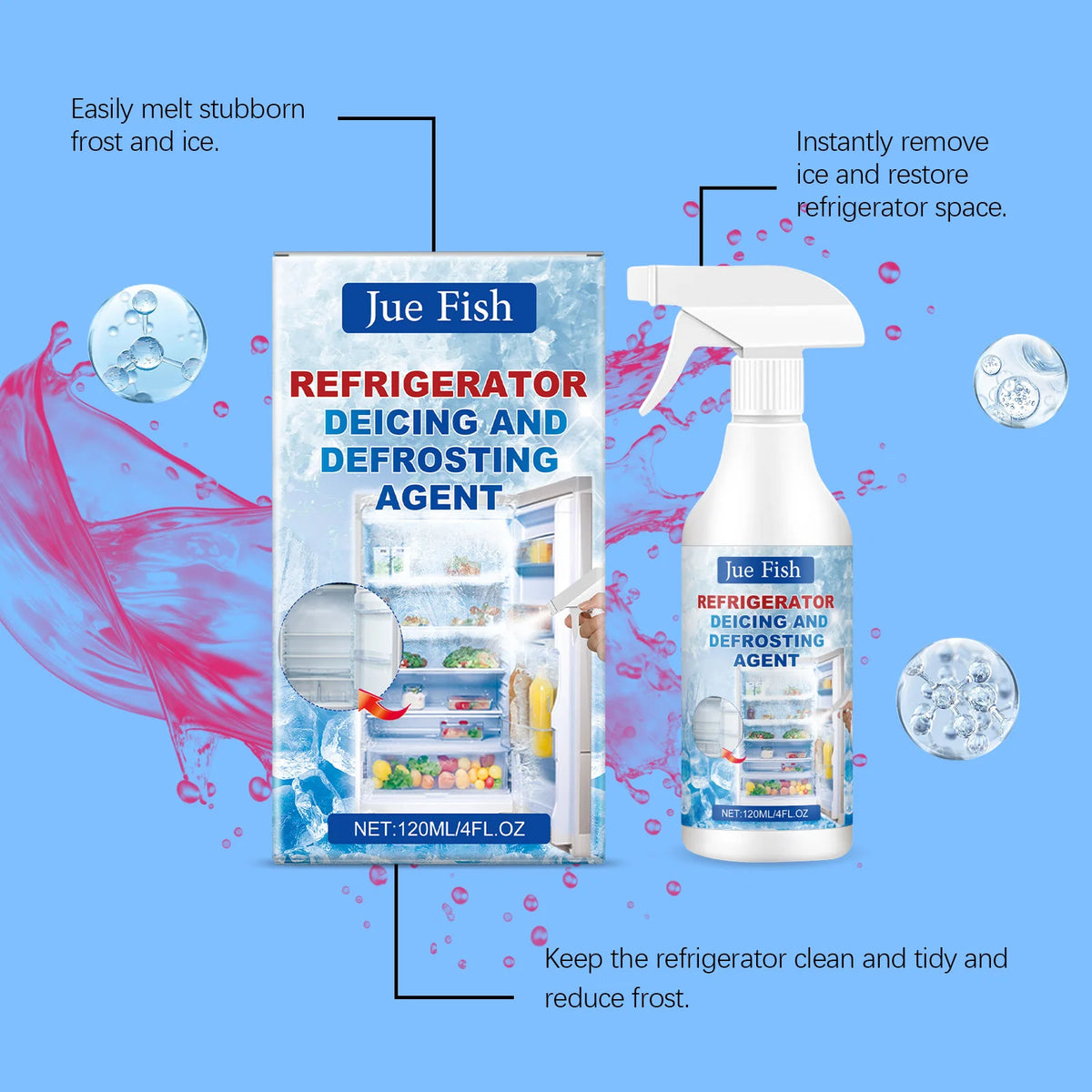 120ml Fridge Defrost Spray – Fast Frost Remover & Odor Eliminator Defrost Cleaning Spray Qst