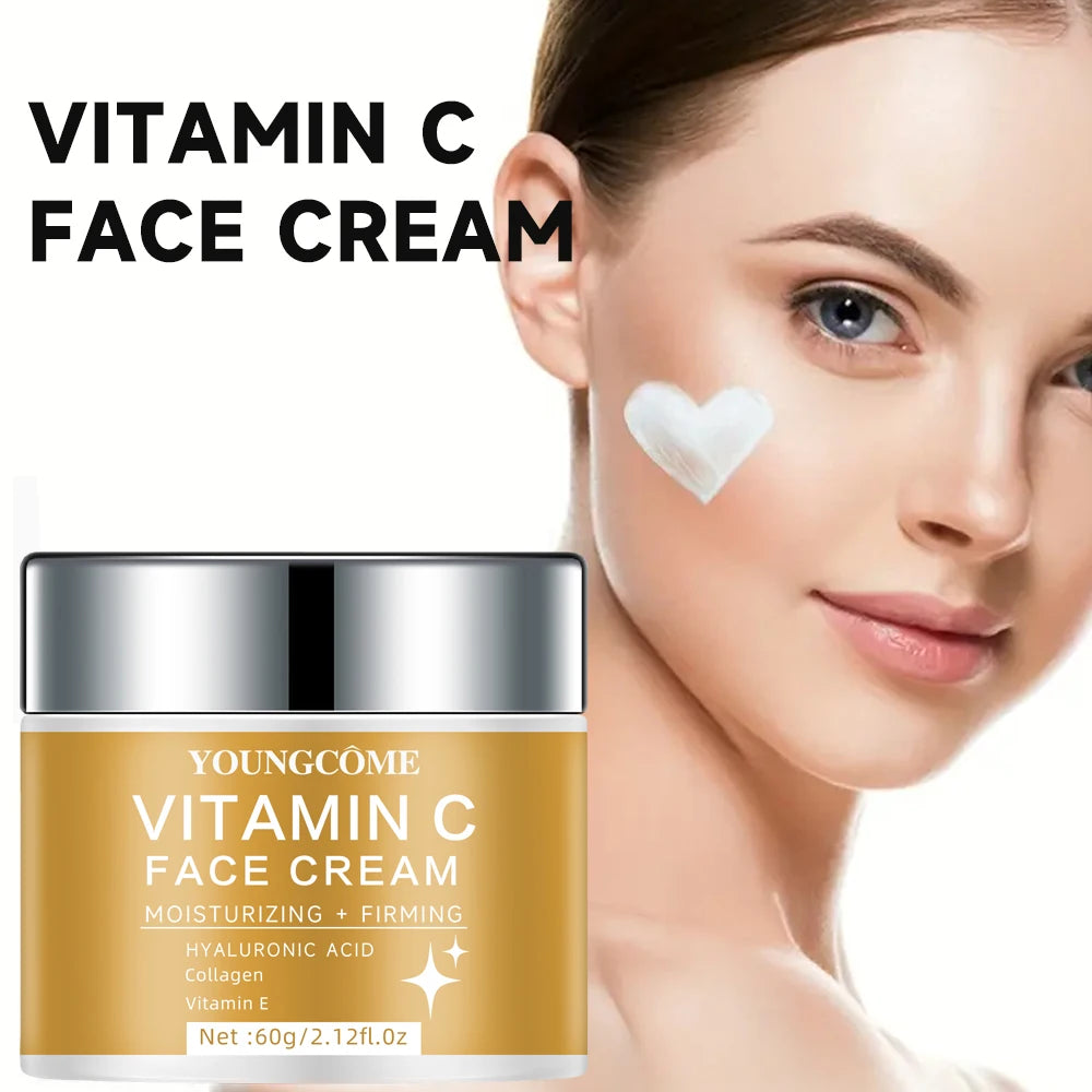 YOUNGCOME Vitamin C & Hyaluronic Acid Cream – Brightening Facial Moisturizer Cream Qst