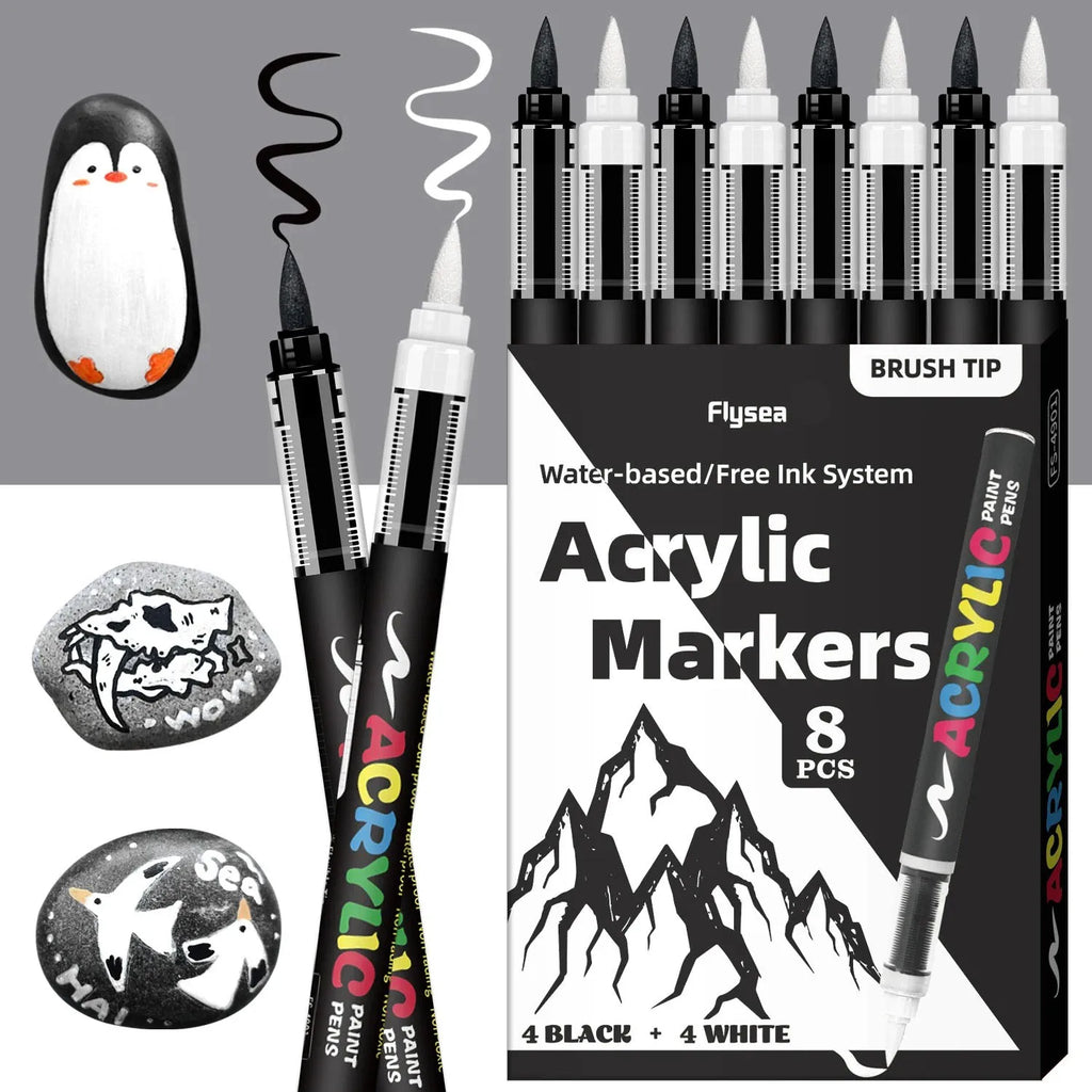 Acrylic Paint Markers Black & White Set | High Ink Capacity Acrylic Paint Markers Qme