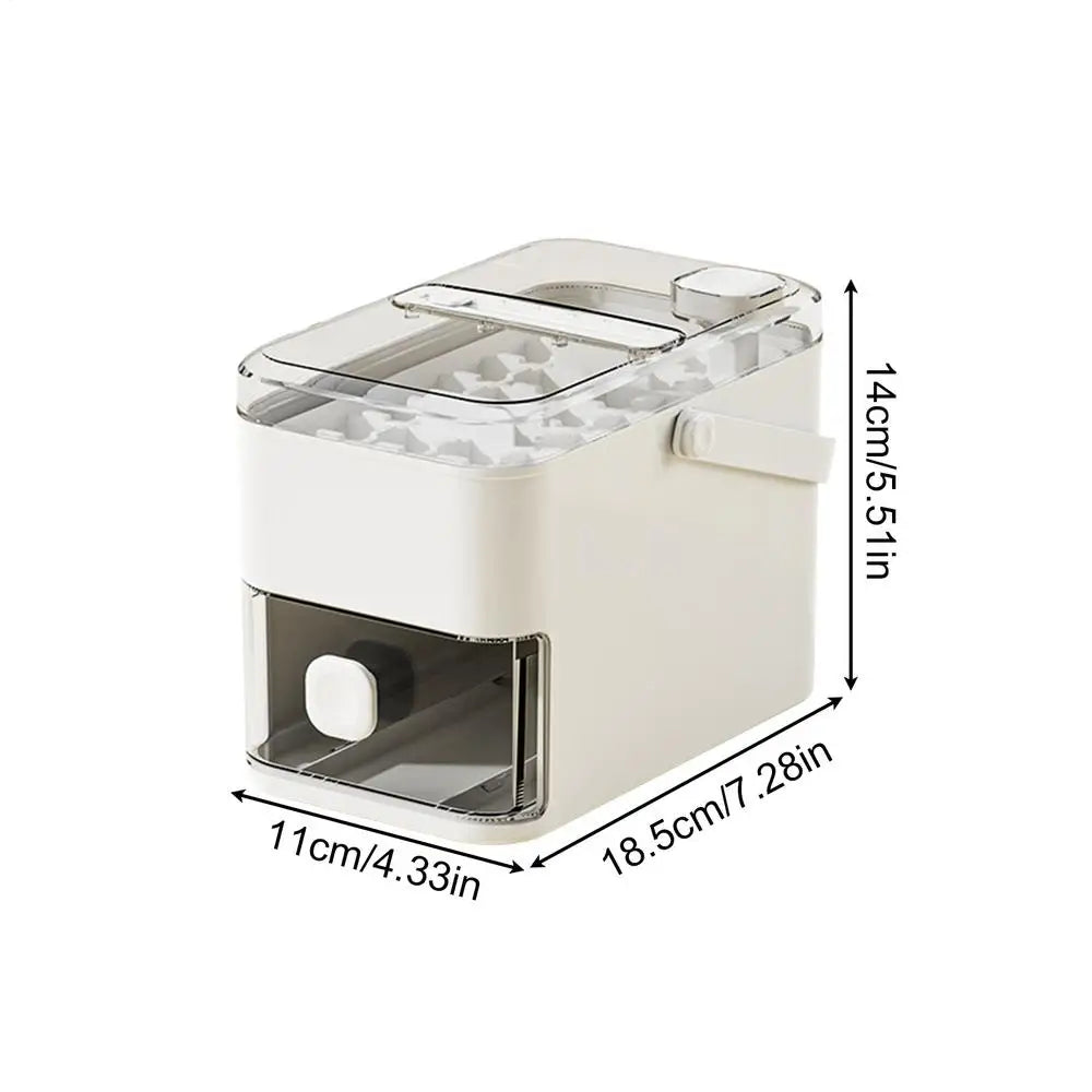 56-Cavity Reusable Ice Tray with Double-Layer Press Lid Box Ice Cube Tray Qme CN Beige