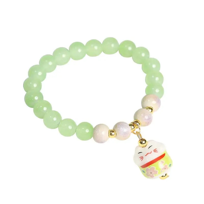 Boho Fortune Cat Charm Bracelet – Stretch Wire Couple Jewelry Charm Bracelet Qme