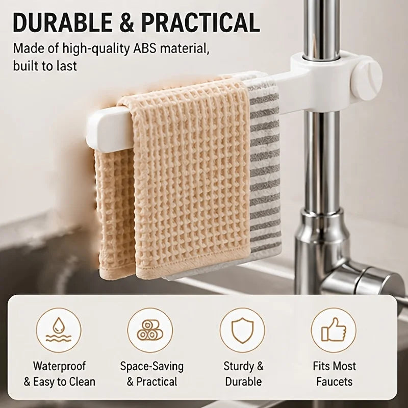 Adjustable Faucet Towel Holder – No-Drill Kitchen Rack Faucet Towel Rack Qme
