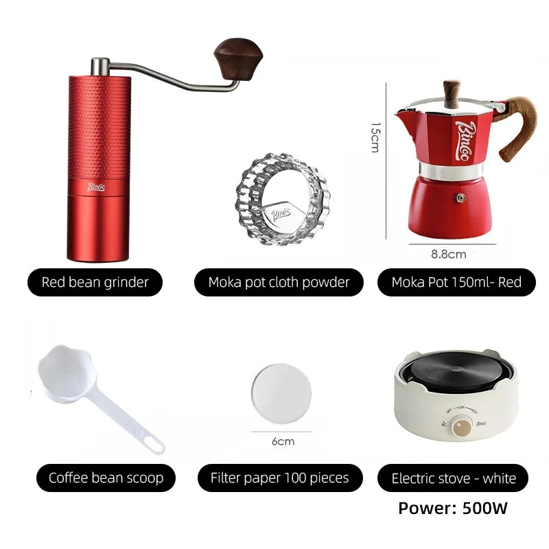 BINCOO Manual Coffee Grinder – Titanium Burr Hand Mill Manual Coffee Grinder Qst Red-6pcs