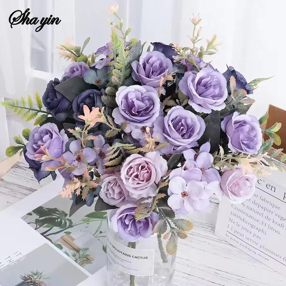 Autumn Artificial Silk Rose Peony Hydrangea Bouquet | Home Decor Artificial Flower Bouquet Qme