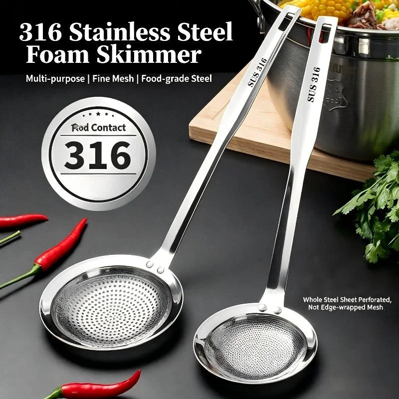 316 Stainless Steel Fine Mesh Fat Skimmer Spoon | Grease Mesh Skimmer Spoon Qme