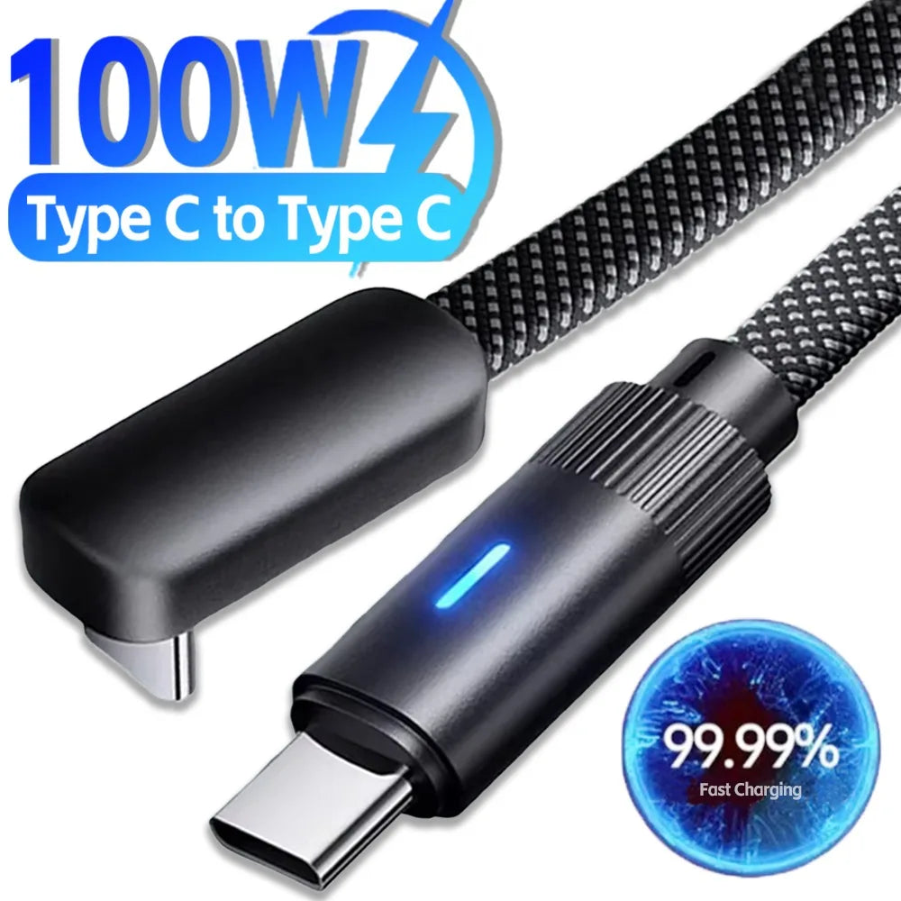 100W USB-C Fast Charging Cable 90° Elbow Braided 6A PD USB-C Charging Cable Qme
