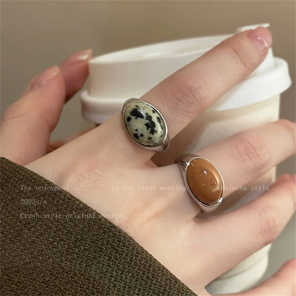 Vintage Open Ring Ladies Brown Stone Retro Luxury | Qme Fashion Ring Qme