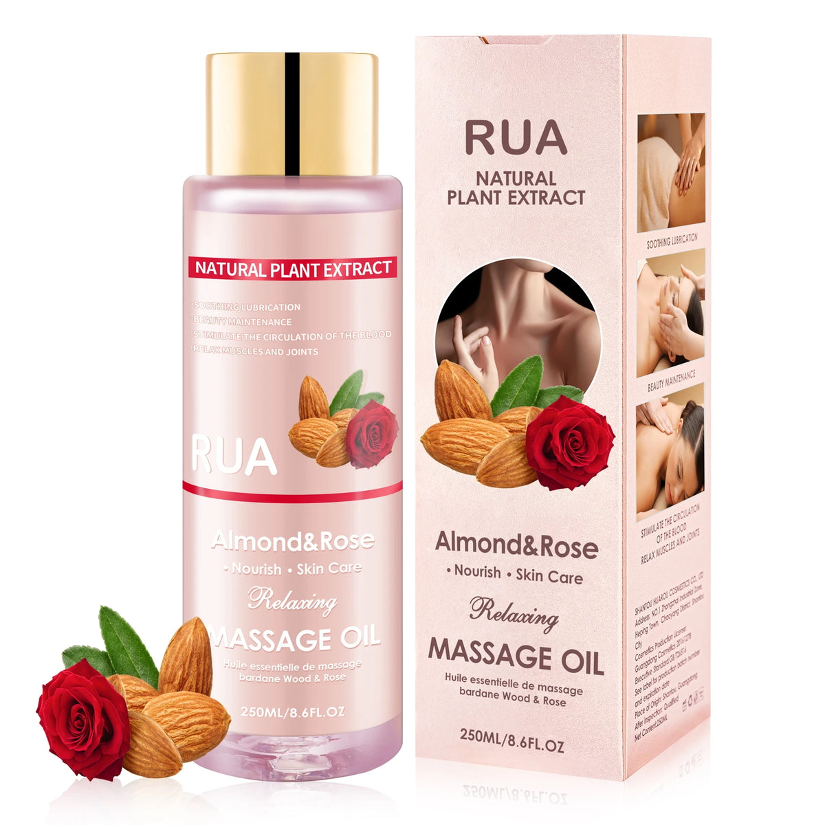 Almond & Rose Massage Oil – Moisturizing Body Oil 8.6 oz Massage Body Oil Qst WHITE Option 1 250ml