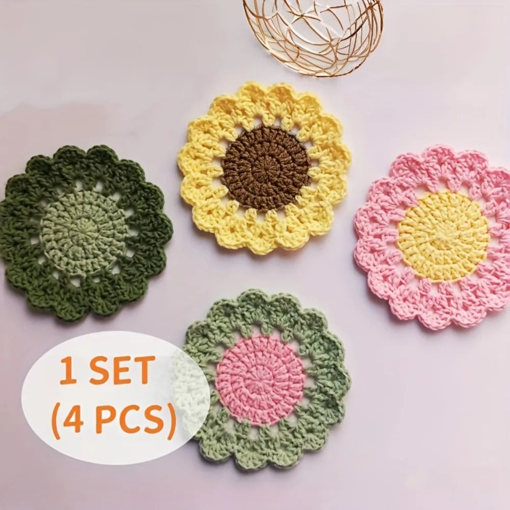 Handmade Crochet Flower Drink Coasters – Table Decor & Gift Crochet Drink Coasters Qme