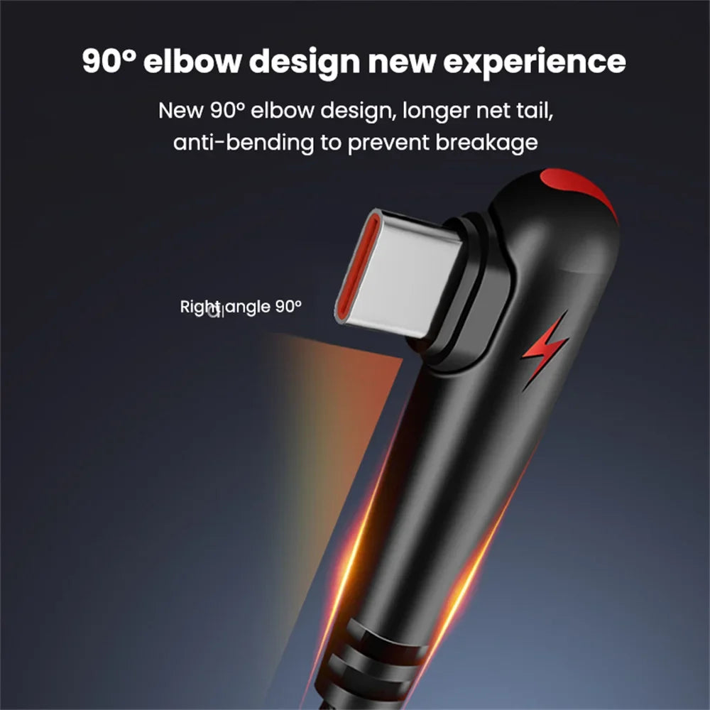 USB-C 120W Fast Charging Cable 6A PD 90° Elbow Braided Nylon USB-C Charging Cable Qme