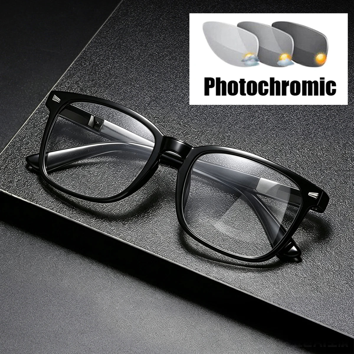 VOPHA L17 Photochromic Reading Glasses – Square Unisex Anti-UV Photochromic Reading Glasses Qst