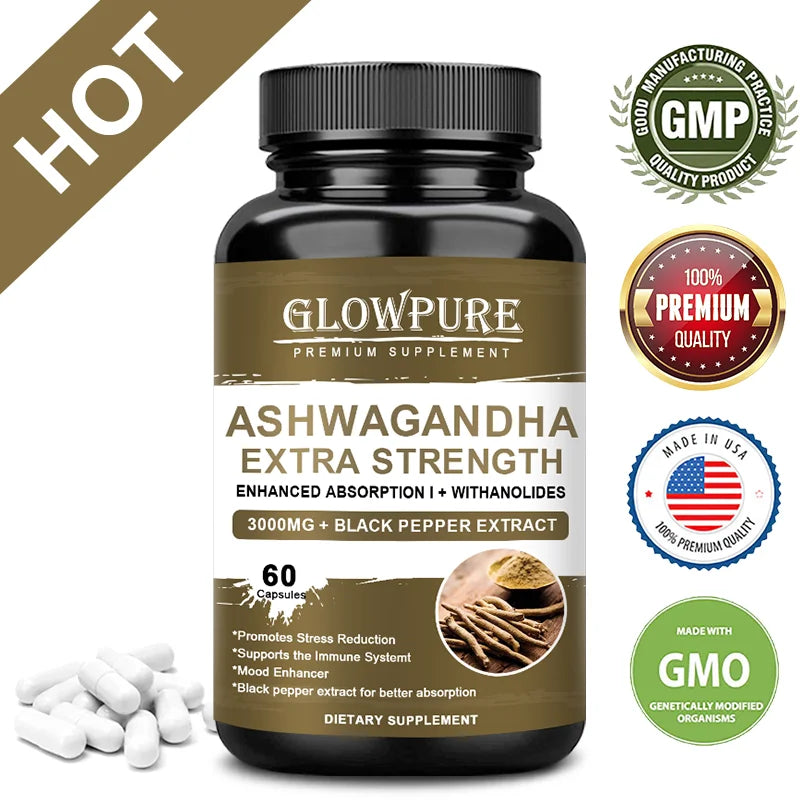 Ashwagandha Root Extract Capsules – Non-GMO Supplement Herbal Supplement Qst 60pcs
