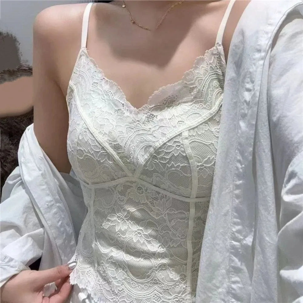 Mesh Floral Lace Crop Camisole – Slim Summer Vest for Women Lace Crop Camisole Qme