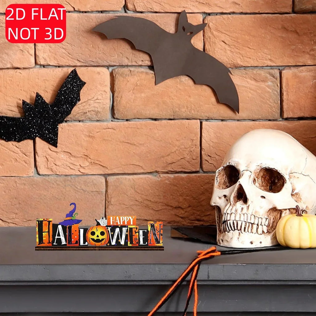 2D Halloween Wooden Tabletop Decor – Pumpkin & Witch Set Halloween Tabletop Decor Qme