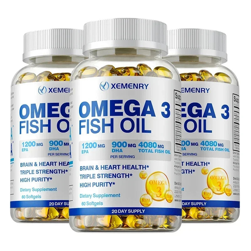 Xemenry Omega-3 Fish Oil Soft Gels | EPA & DHA Supplement Omega-3 Supplement Qst 60 Capsule-3bottles