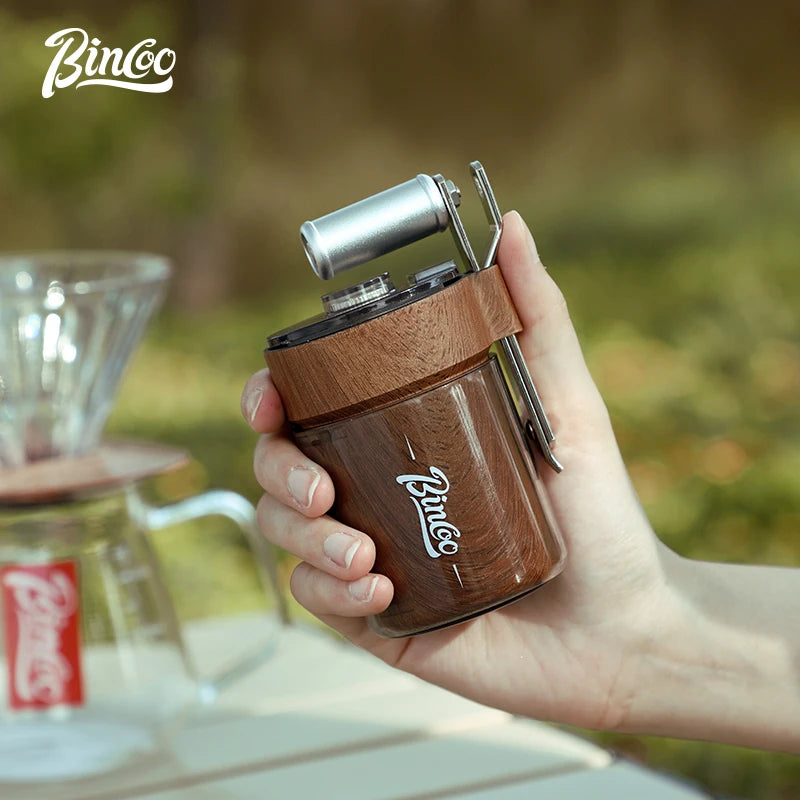 Portable Wood Grain Hand Coffee Grinder – Stainless Steel Manual Coffee Grinder Qst