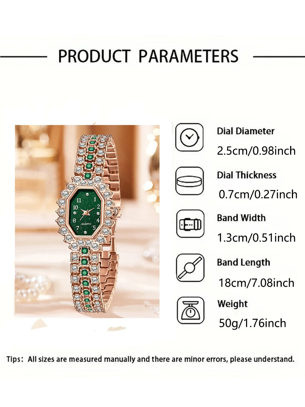 Women's Diamond Studded Square Bracelet Quartz Watch Bracelet Watch Qme