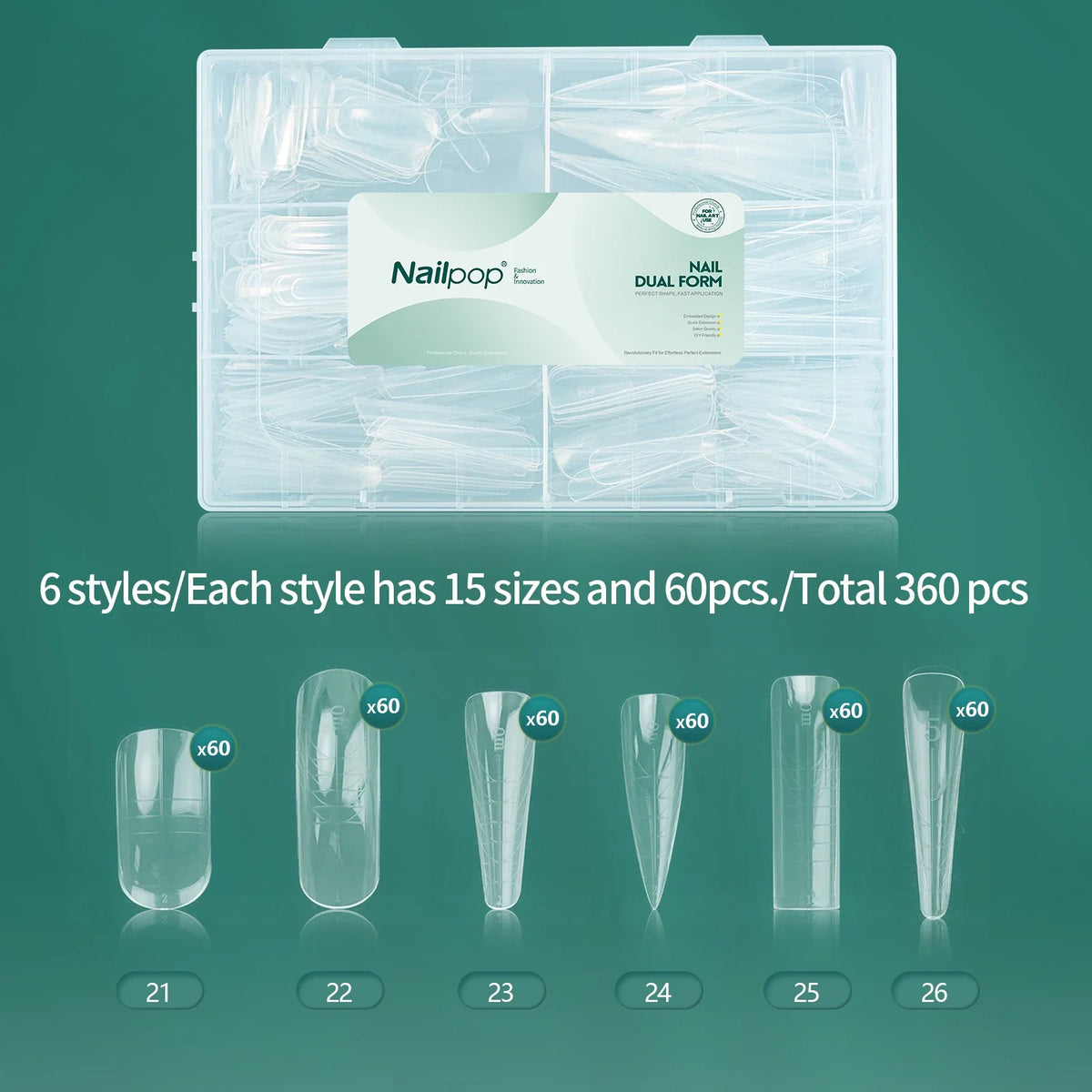 Nailpop Clear Dual Nail Forms – 75pc Full Coverage Extension Set Nail Extension Forms Qme JMT05-Clear 360