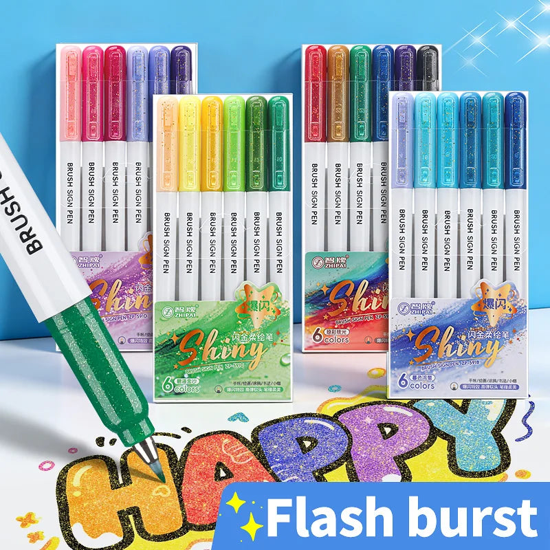 24-Color Glitter Brush Pens – Acrylic Ink Sparkle Markers Glitter Art Markers Qme