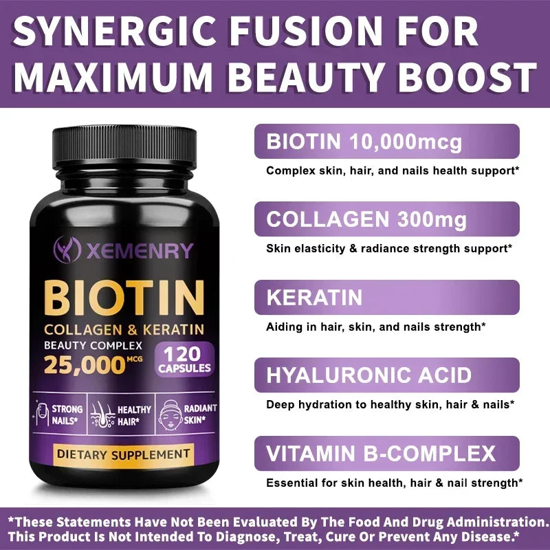 Xemenry Biotin Supplement – Hair, Skin & Nail Vitamins Beauty Supplement Qst