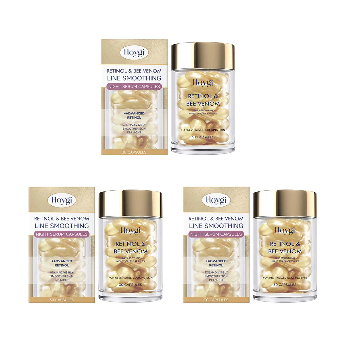 Retinol & Bee Venom Facial Capsules – Firming & Smoothing Facial Serum Capsules Qme 3 x 30pcs Boxed