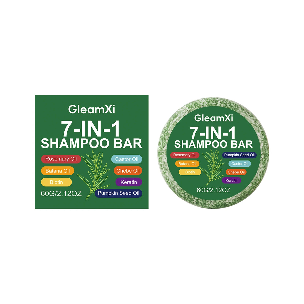 Gleamxi 7-in-1 Rosemary Biotin Shampoo Bar – All Hair Types Shampoo Bar Qst 60g boxed