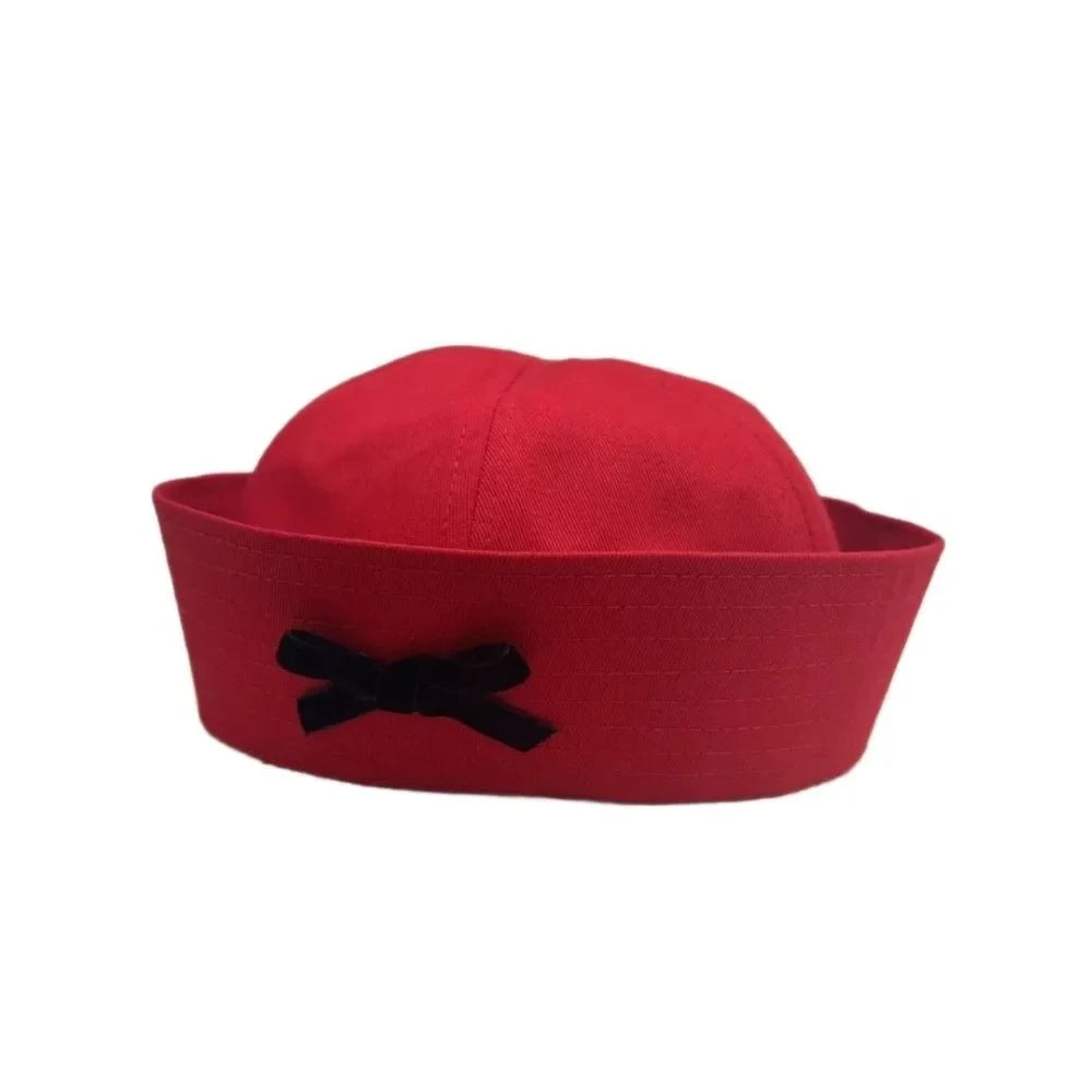 Y2K Stripe Sailor Captain Hat with Bow – Octagonal Navy Cap Sailor Captain Hat Qme Style D