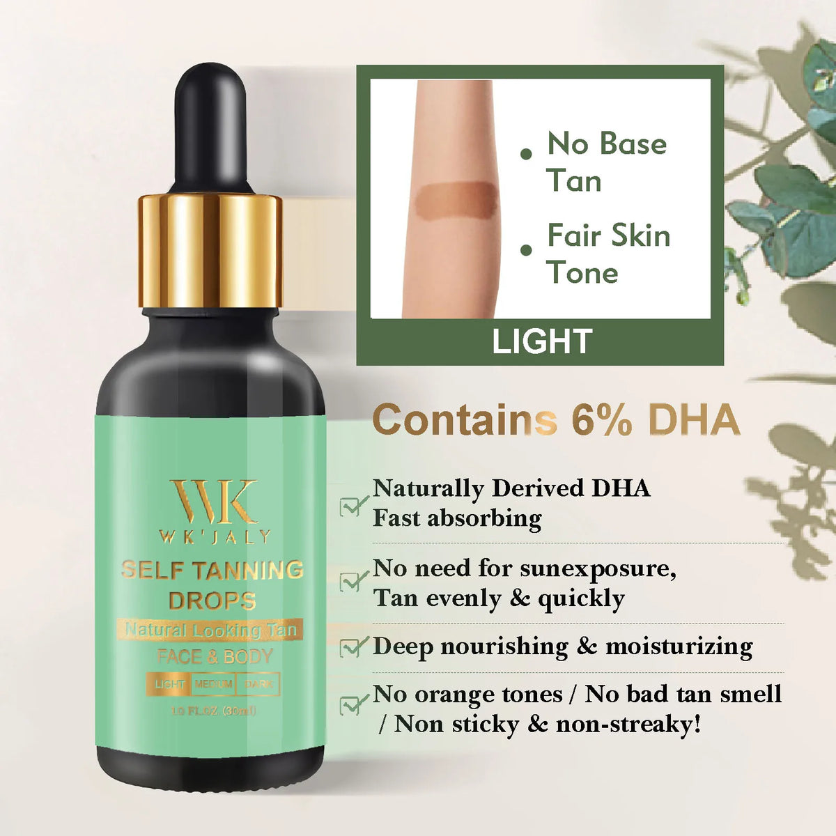 WK'JALY Self-Tanning Drops – DHA & Vitamin E, All Skin Types Self-Tanning Drops Qst Light Tanning Drops france