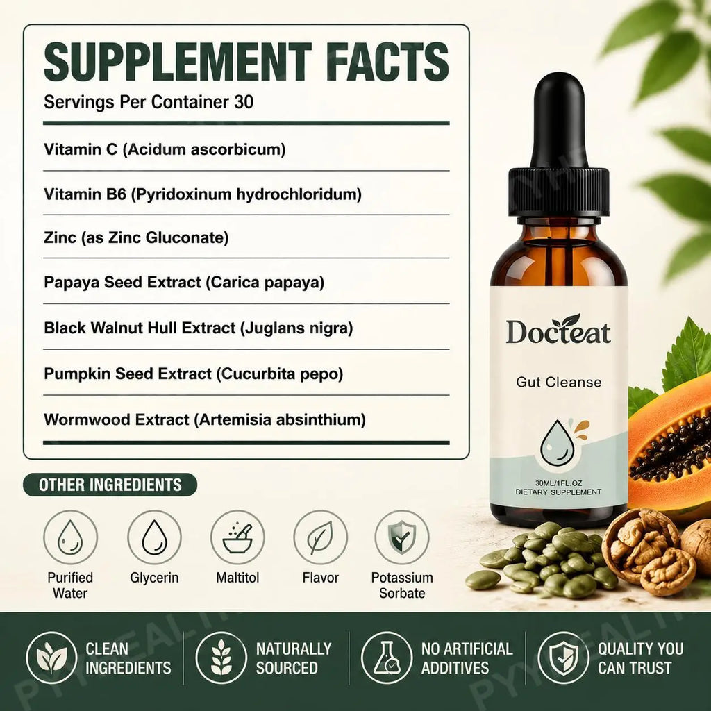 Docteat Gut Care Drops – Papaya Seed & Black Walnut 30ml Digestive Supplement Drops Qst
