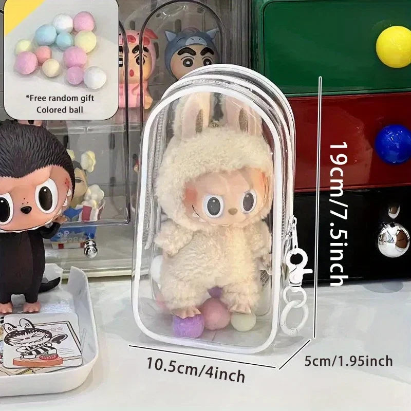 Labubu Dust Cover PVC Transparent Portable Storage Bag Collectible Figure Bag Qme