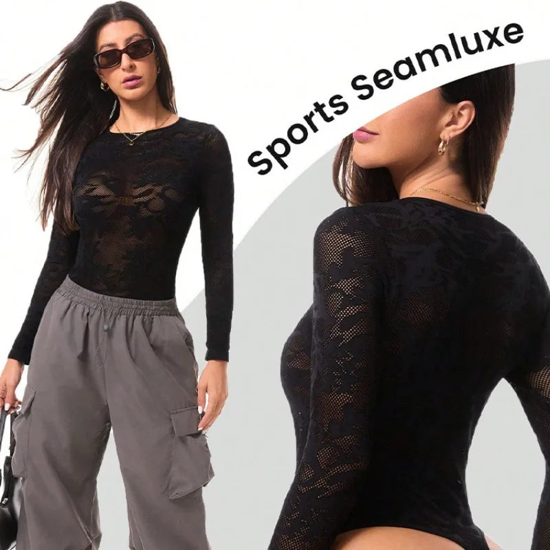 Mesh Hollow Yoga Jumpsuit | Elastane Fitness Bodysuit | Qme Yoga Jumpsuit Qme