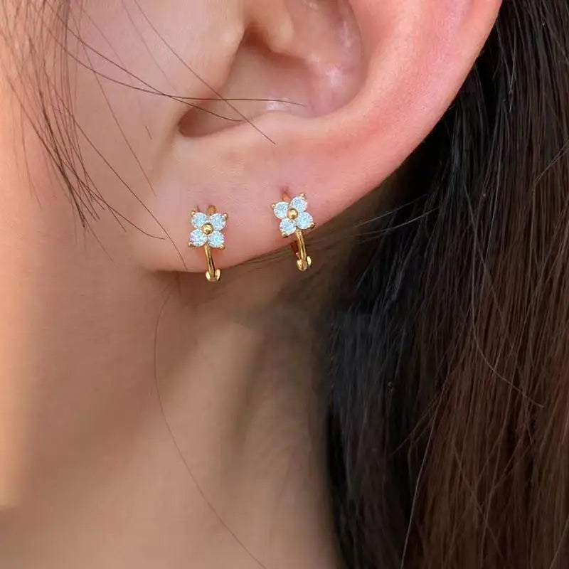 Zircon Flower & Star Ear Studs | 18K Gold Plated | 6 Colors Stud Earrings Qme
