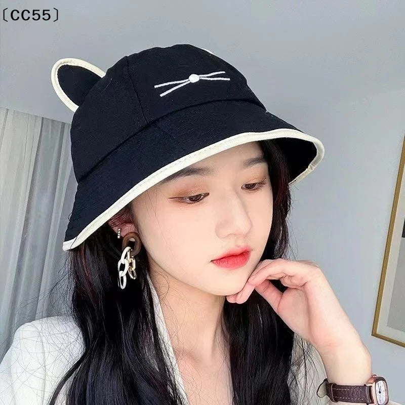 Women's Cat Ear Bucket Hat – Sun Protection Street Style Bucket Hat Qst