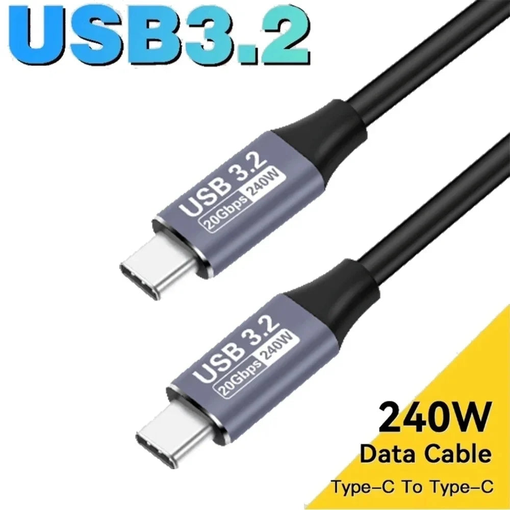 USB 3.2 20Gbps Type-C Cable 240W 5A Fast Charging 4K 60Hz USB-C Cable Qme