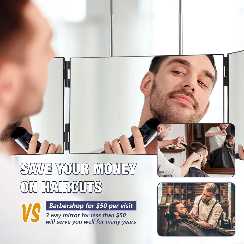 360° Trifold Travel Makeup Mirror with Adjustable Hook Trifold Vanity Mirror Qst